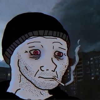 Doomer smoking red eyes dusk — Wojak meme