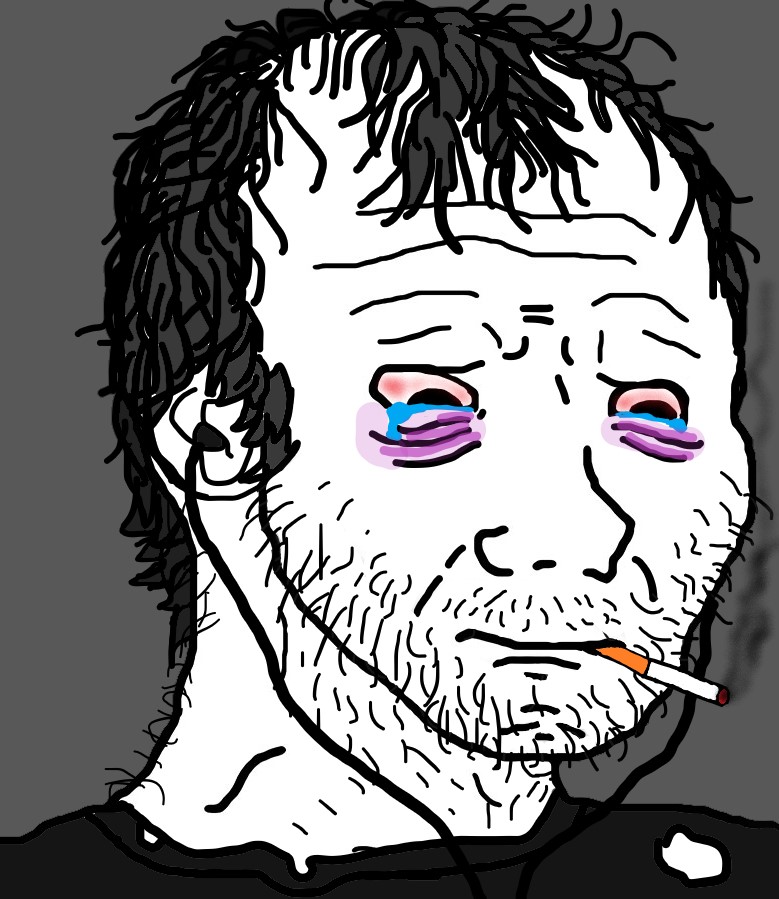 Wojak doomer crying smoking cigarette nasty hair — Wojak meme