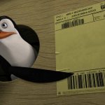 Penguin pointing at shipping label meme template — Templates meme