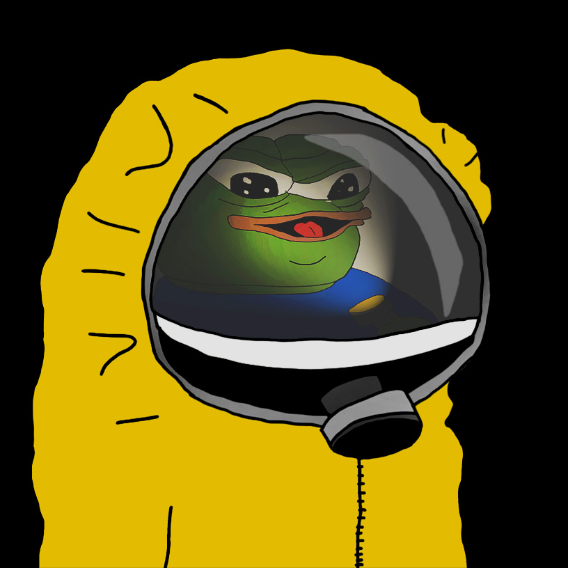 Pepe clicks flashlight in hazmat suit — Pepe meme