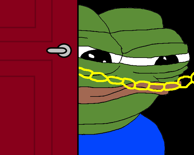 Pepe angry behind cracked door — Pepe meme
