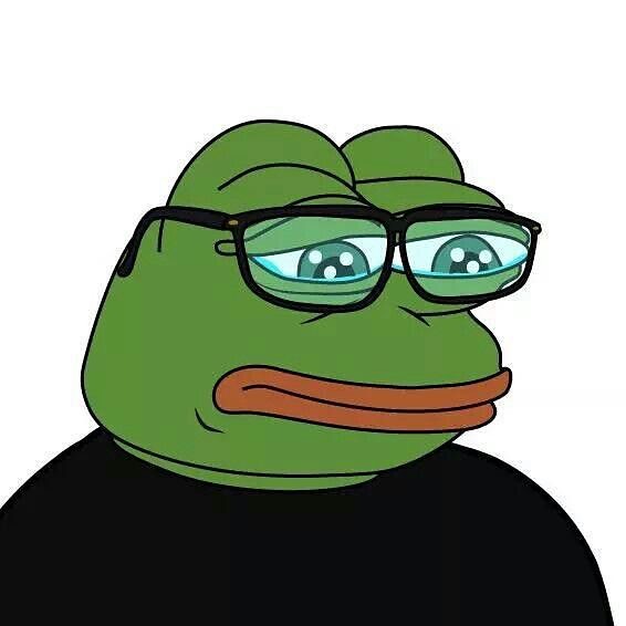 Pepe black shirt glasses crying — Pepe meme