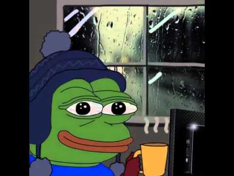 Pepe cozy coffee raining — Pepe meme