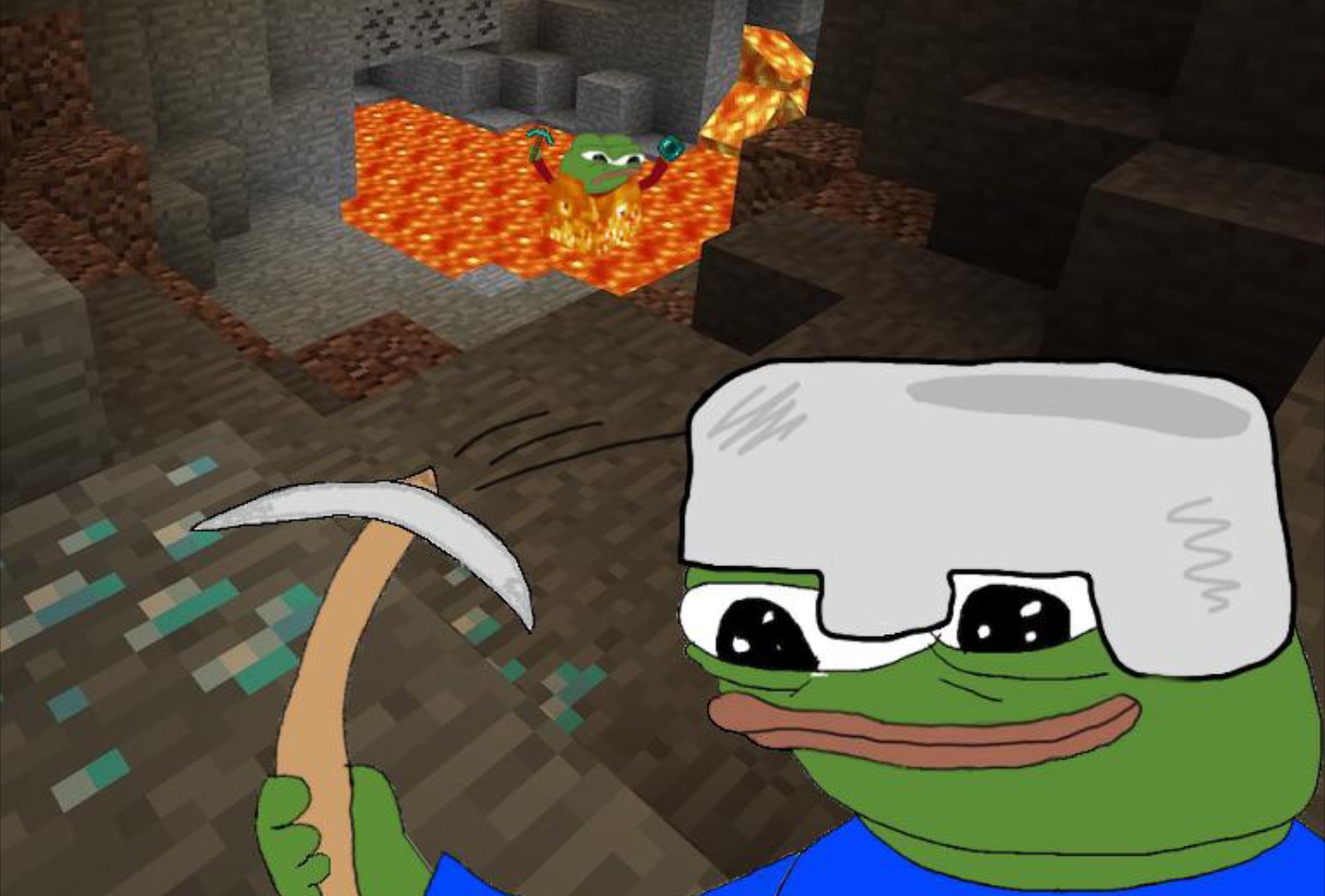 Pepe minecraft mining — Pepe meme