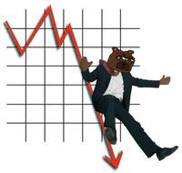 Bobo sliding down red chart arrow — Bobo meme