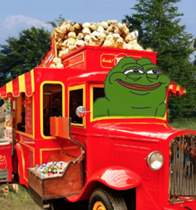 Pepe happy driving popcorn truck — Pepe meme