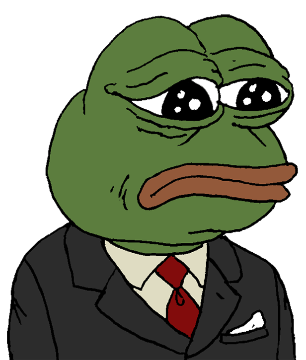 Pepe in nice suit sad — Pepe meme