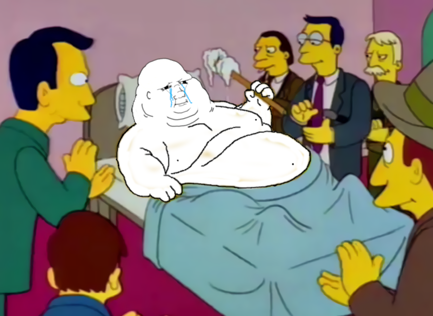 Wojak fat applauded by simpsons — Wojak meme