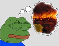 Pepe thinking of city on fire — Pepe meme