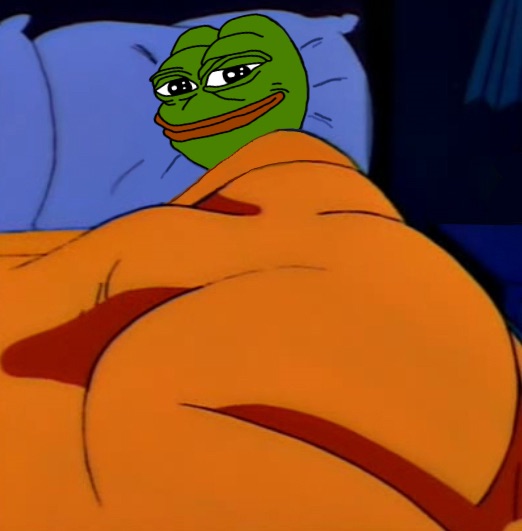 Pepe cozy laying on side — Pepe meme