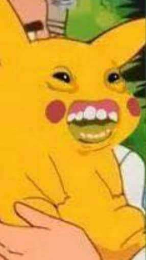 Pikachu human teeth deformed face — Reaction meme