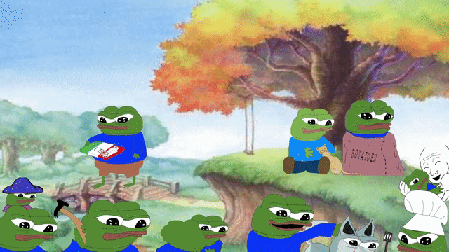 Pepes in field gathering — Pepe meme