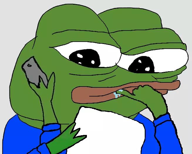 Pepe three hands holding paper cellphone — Pepe meme