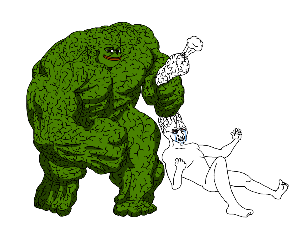 Pepe grabs big brain wojak — Pepe meme