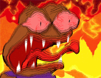 Pepe hissing in hell fire — Pepe meme