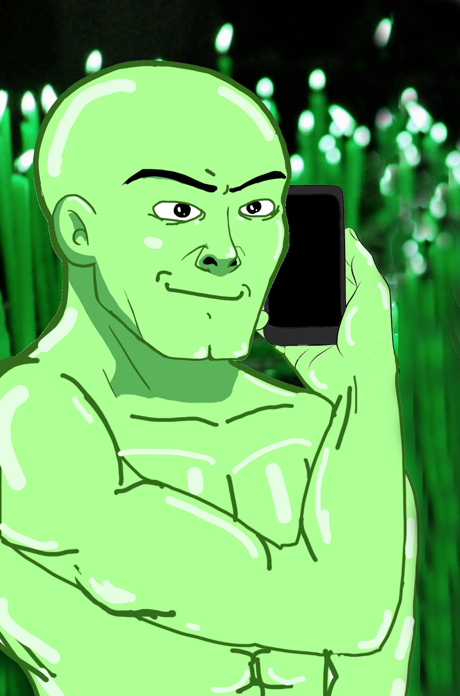 Green nujak on phone — Wojak meme