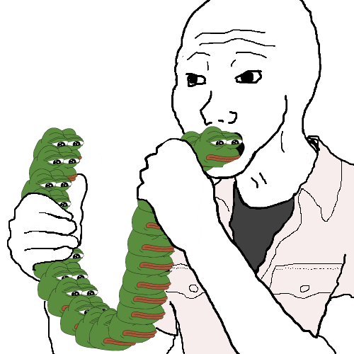 Wojak eating pepe gummi — Wojak meme