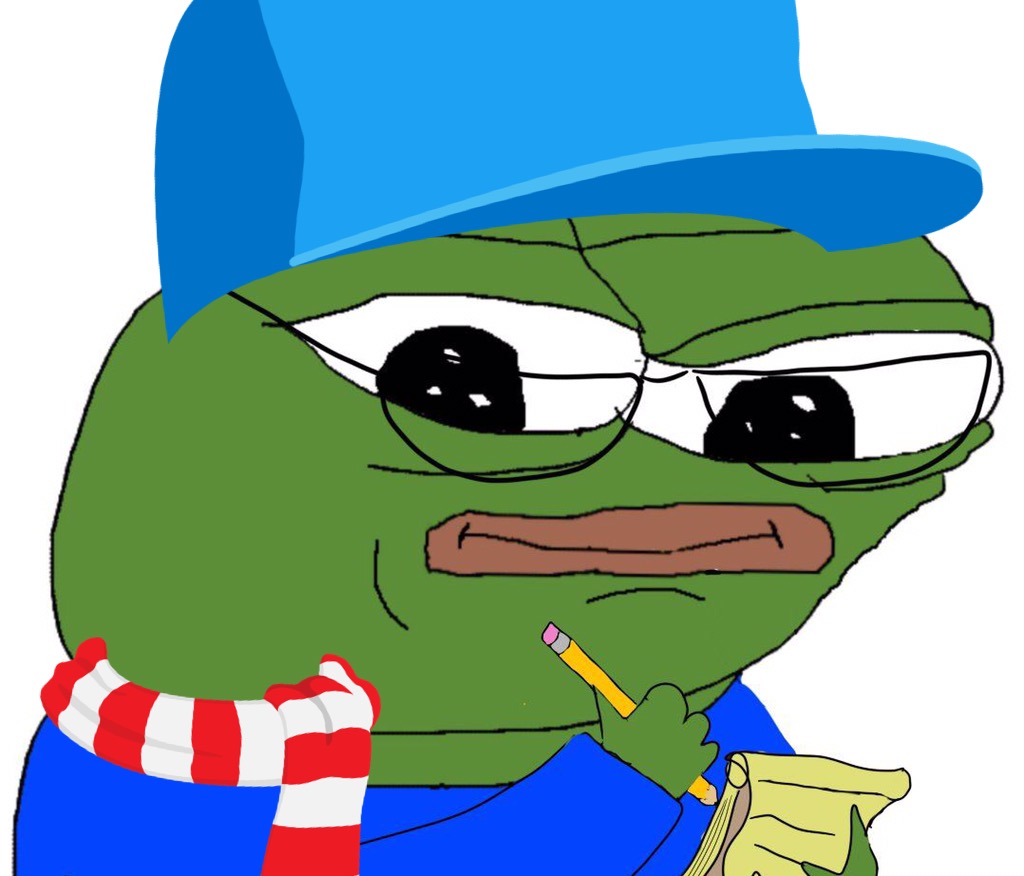 Pepe wearing hat taking notes — Pepe meme
