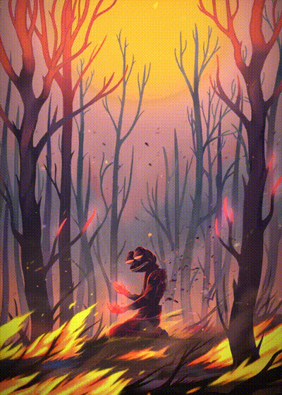 Pepe on fire in burning forest — Pepe meme