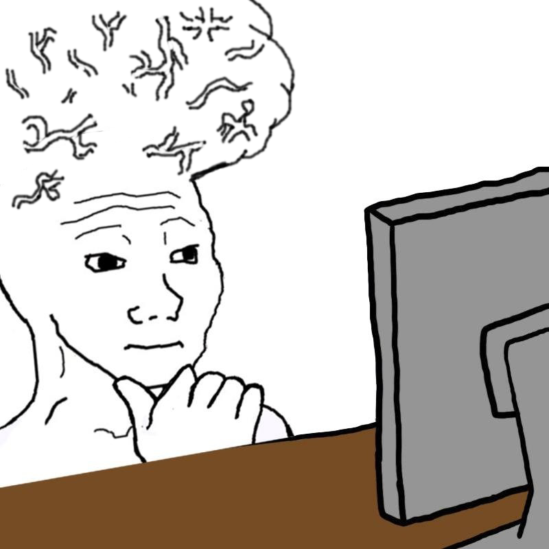 Wojak big brain thinking on computer — Wojak meme