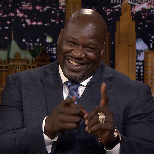 Shaq Pointing Fingers Cheeky — Reaction meme