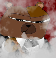 Bobo blowing cigar smoke red background — Bobo meme