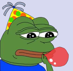 Pepe sad party hat blowing balloon — Pepe meme