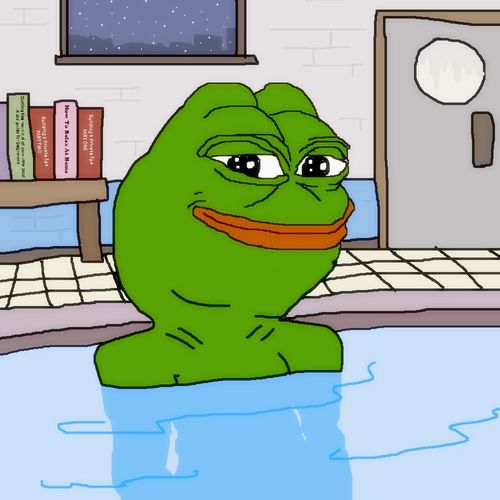 Pepe in jacuzzi smug with books — Pepe meme