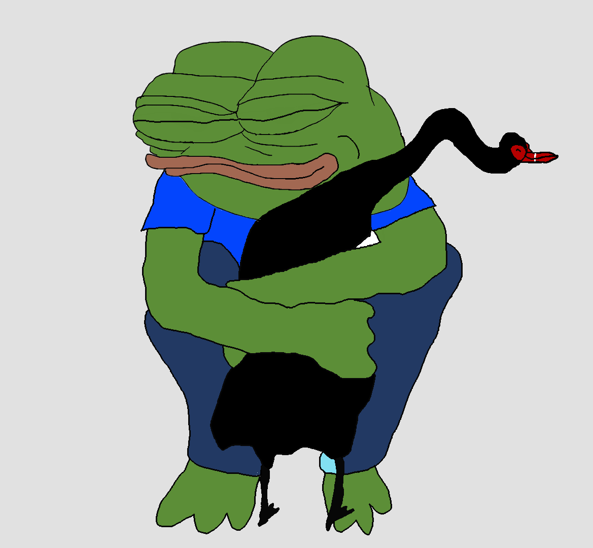 Pepe hugging black swan full — Pepe meme