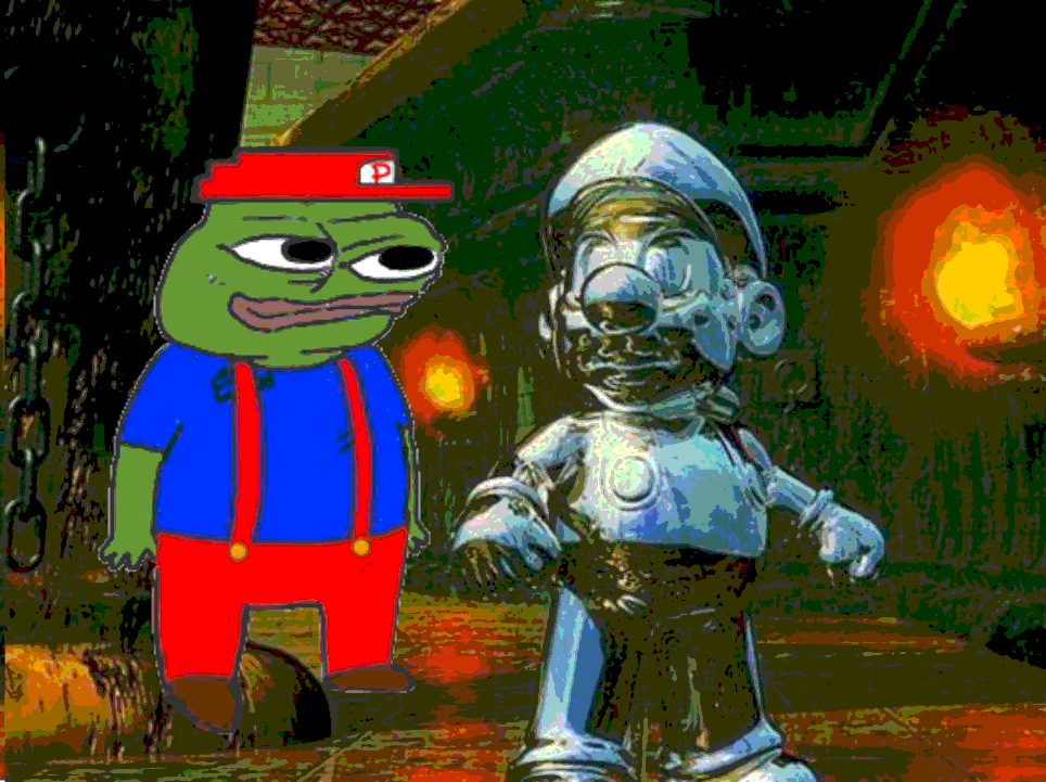 Pepe standing with mario statue — Pepe meme