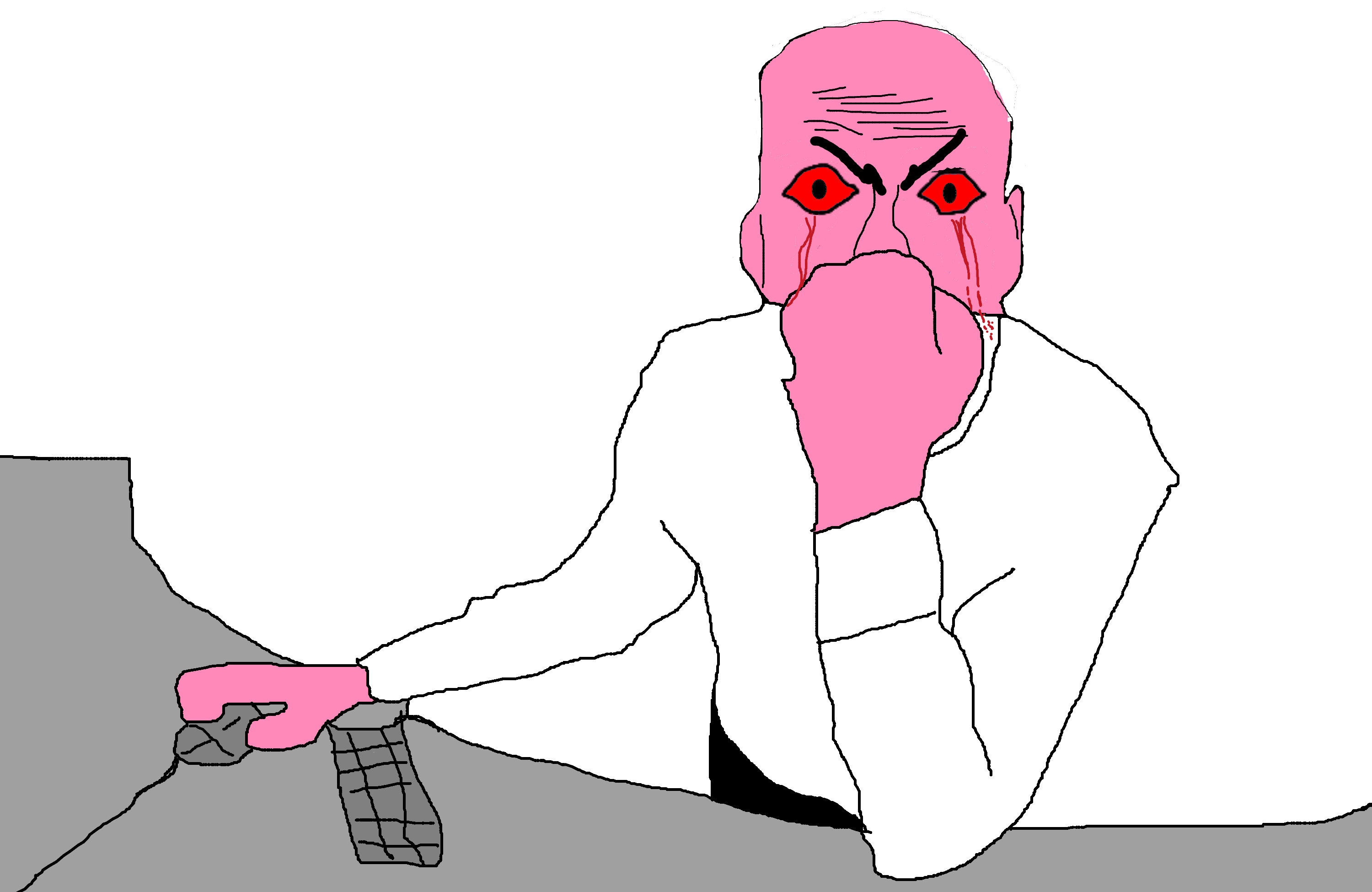 Pink wojak computer desk — Wojak meme