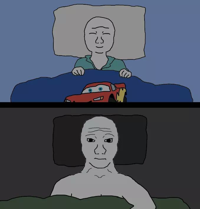 Wojak older younger self in bed — Wojak meme