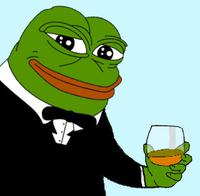 Pepe tuxedo holding whiskey bar glass — Pepe meme