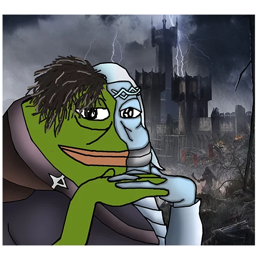 Couple in ruined city Groyper sticker — Sticker Packs meme