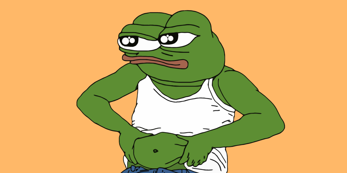 Pepe fat grabbing stomach — Pepe meme
