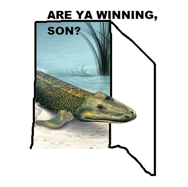 Prehistoric fish asks are ya winning son — Reaction meme