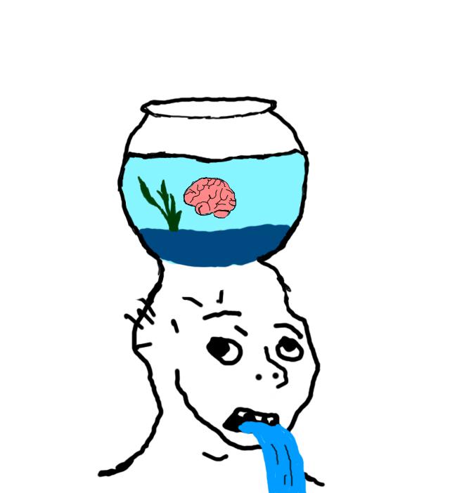 Brainlet brain floating in fishbowl — Brainlet meme