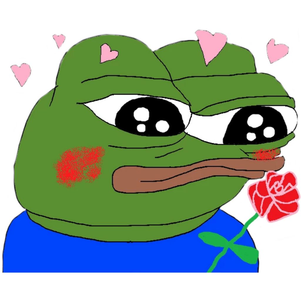 Pepe blushing holding rose — Pepe meme