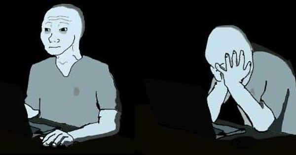 Wojak loses hope on computer — Wojak meme