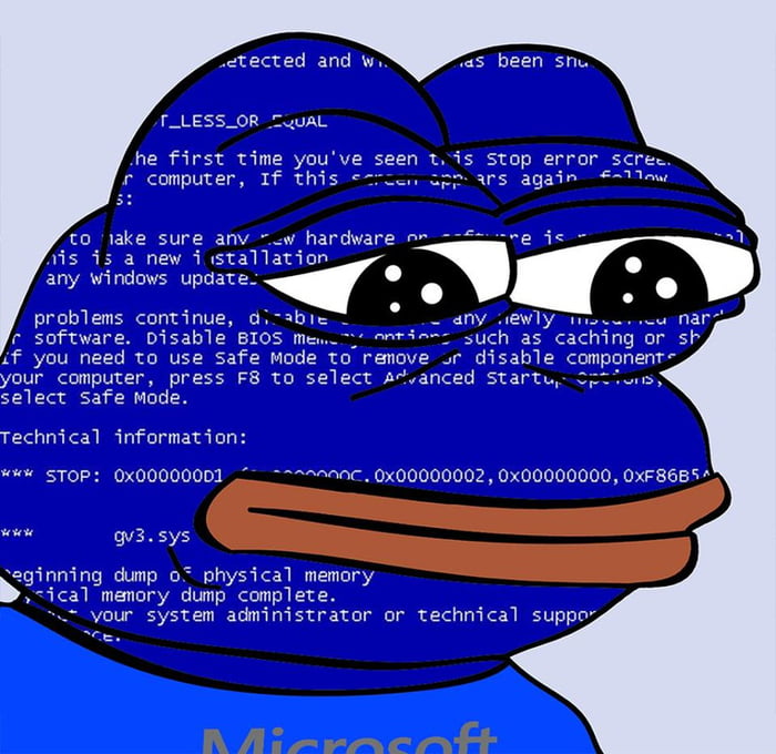 Pepe blue screen of death — Pepe meme