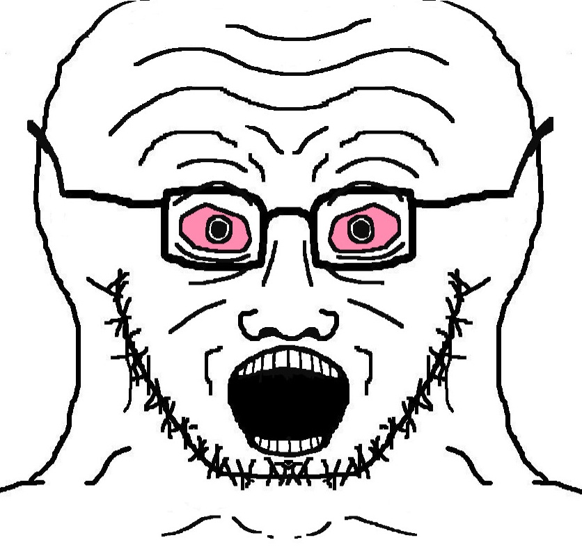 Wojak extra wide head glasses red eyes — Wojak meme