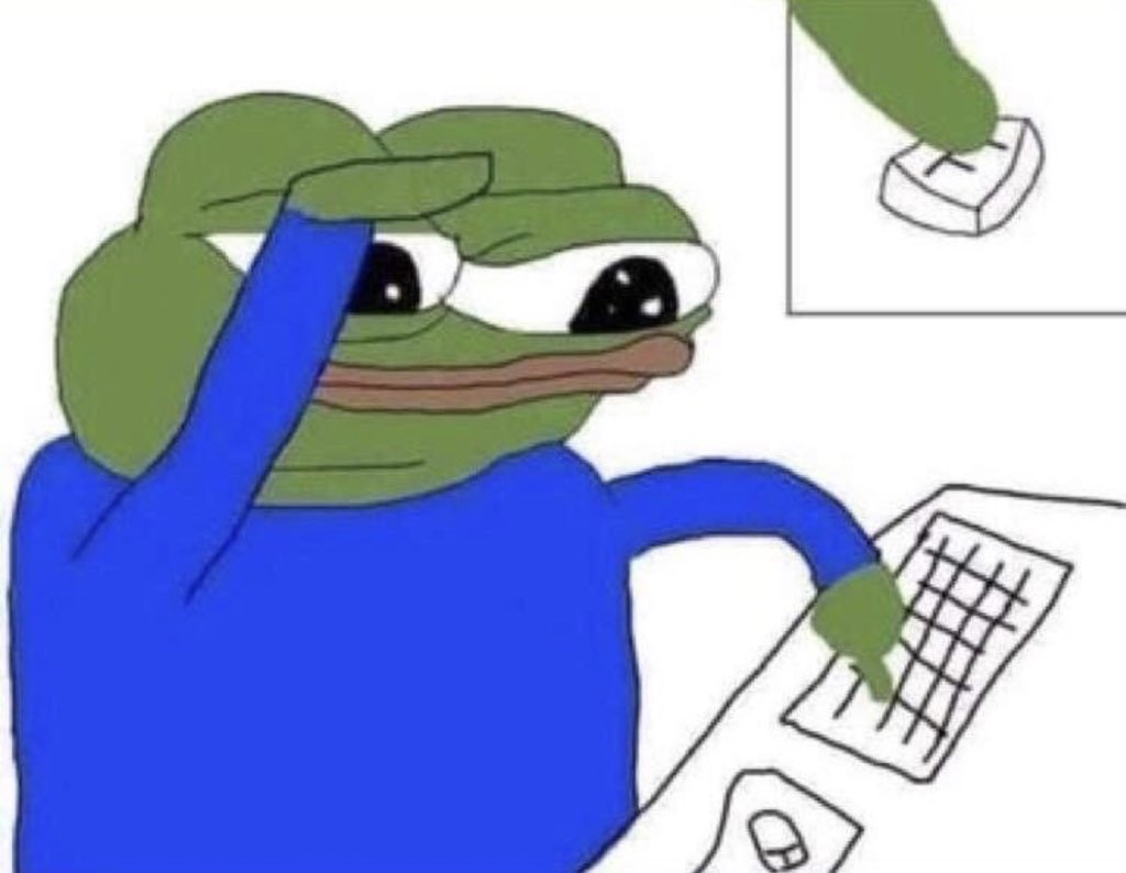 Pepe saluting pressing keyboard button f — Pepe meme