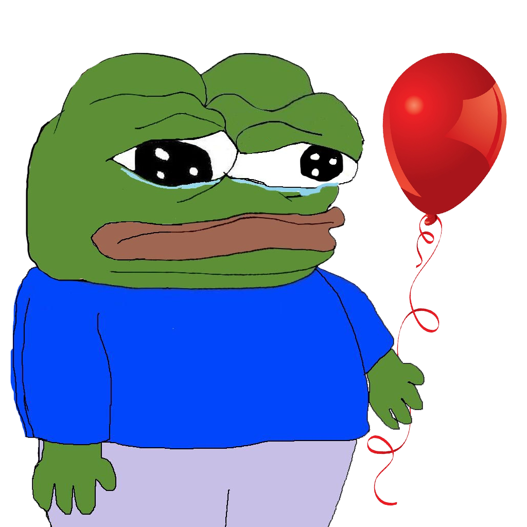 Pepe sad holding balloon — Pepe meme