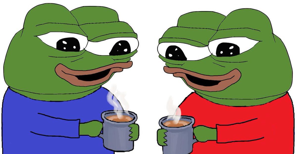 Pepes drinking hot cocoa — Pepe meme