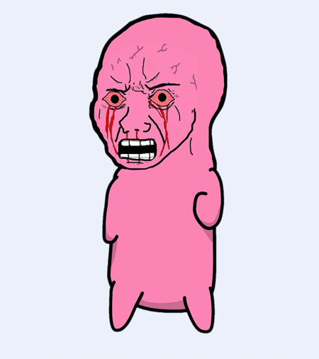 Pink wojak creature walking — Wojak meme