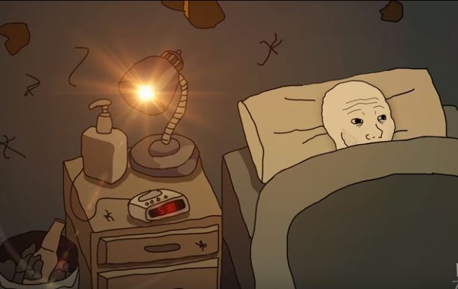 Wojak laying in bed lamp on — Wojak meme