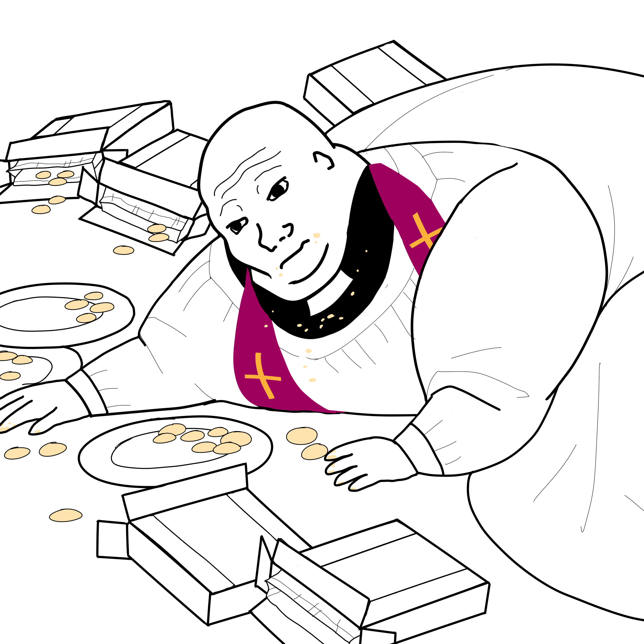 Wojak fat priest food binge — Wojak meme