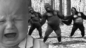 Dancing gorillas making baby cry — Reaction meme