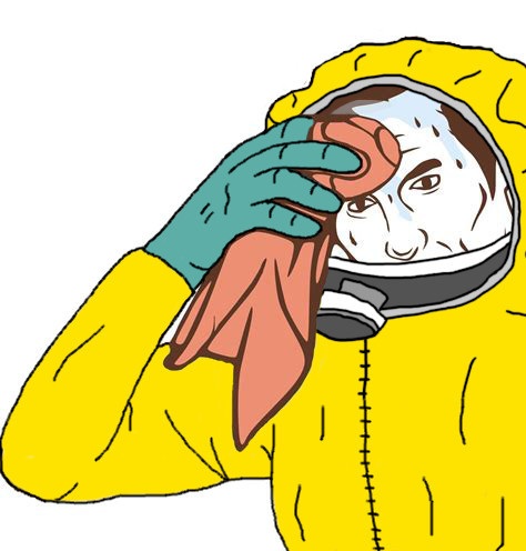 Sweating guy hazmat suit — Reaction meme