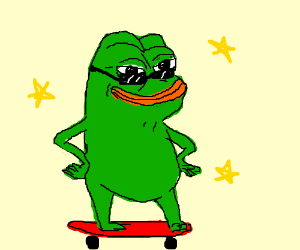 Pepe badly drawn riding skateboard — Pepe meme